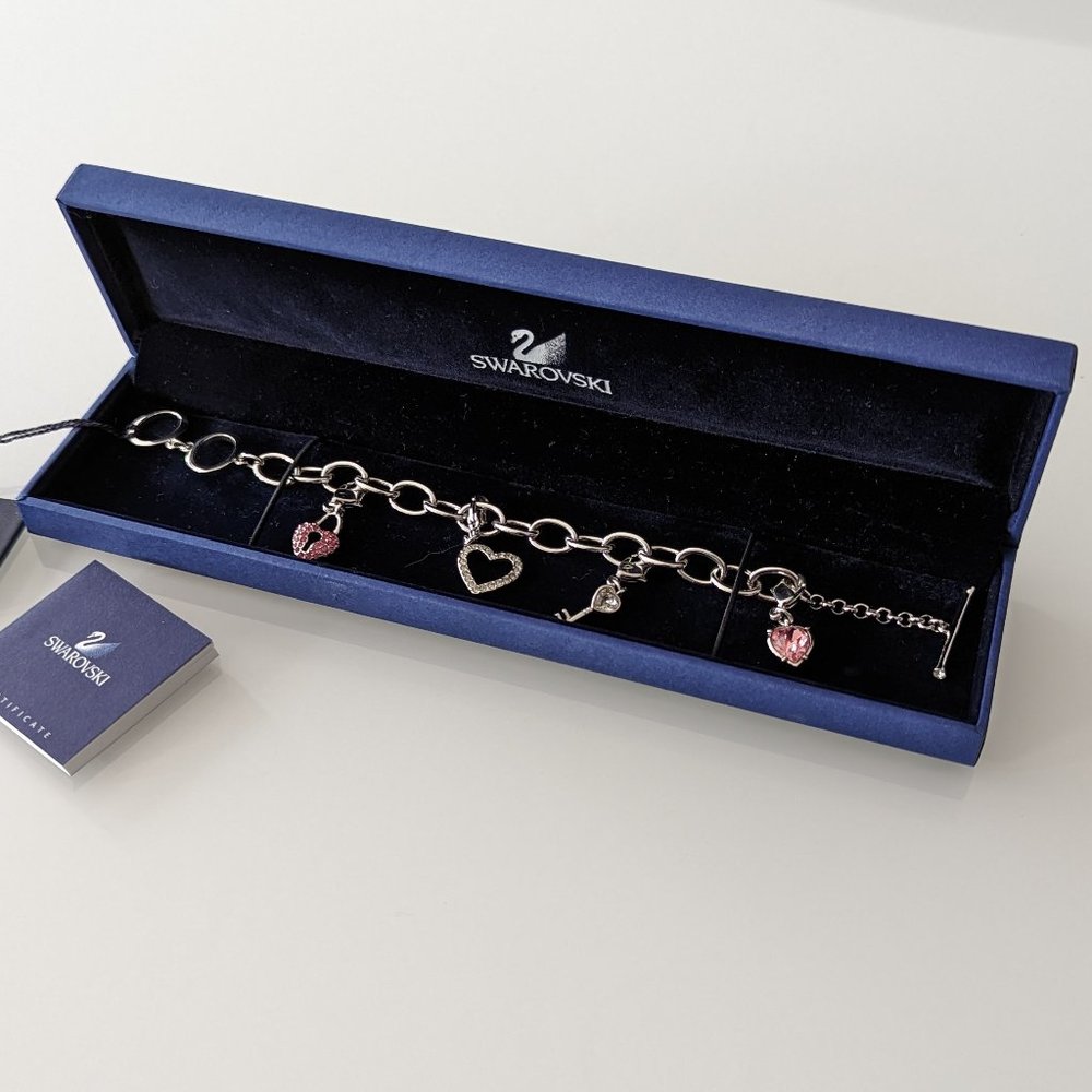 Swarovski Pink Heart Lock & Key Charm Bracelet